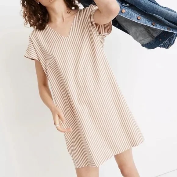 Madewell Striped V-Neck Button Back Dress NWT $98 Size Small - Picture 1 of 5